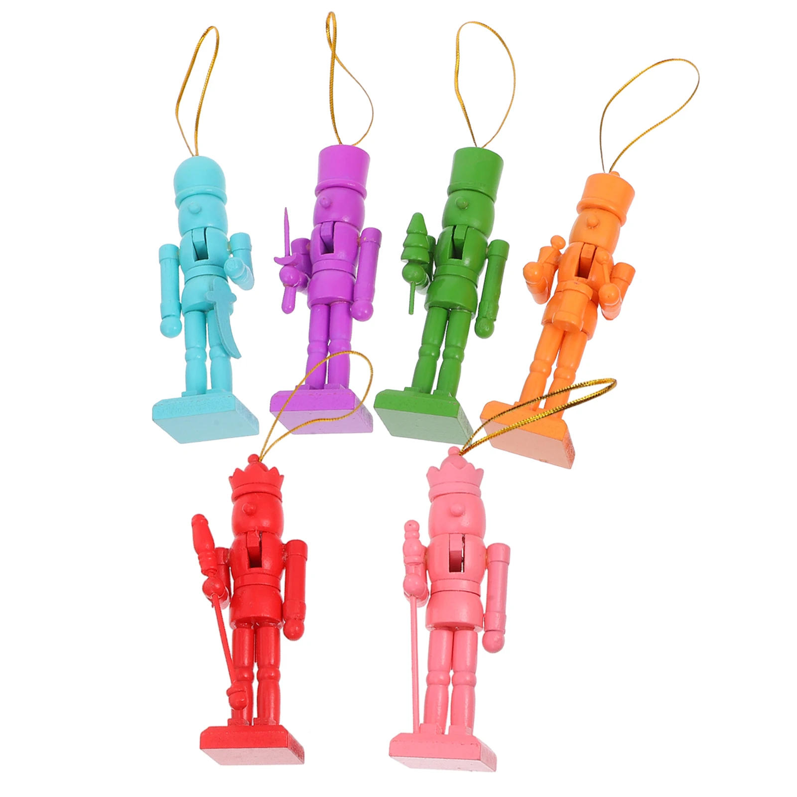 

6pcs Wooden Ornaments Set Christmas Tree Hanging Decorations Colorful Pendants Xmas Nutcracker Soldier Hanging Decoration For