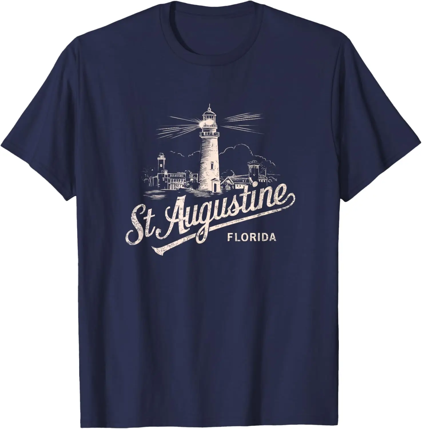 

St Augustine Florida Lighthouse Vintage Artwork Graphic Tee Breathable Cotton Short Sleeve Shirt for Trip