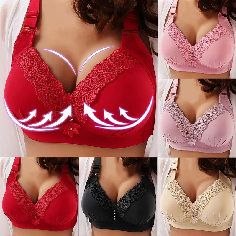 

Adjustable Middle-aged and Elderly Underwear Push Up Beauty Back No Steel Ring Bras Large Size Full Cup Sexy Fit Tops Female