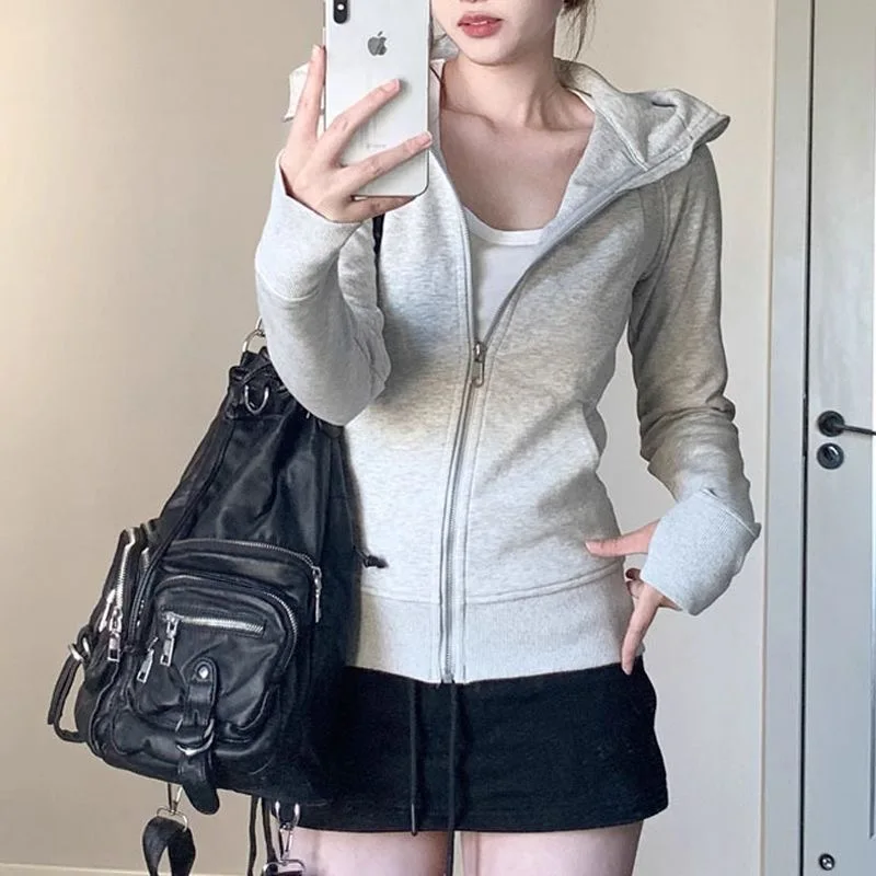 

White ey Casual Hoodie Women's Spring Autumn New American Slim Fit Sport ort Yoga Clothes Top Coat Zipper ket Design