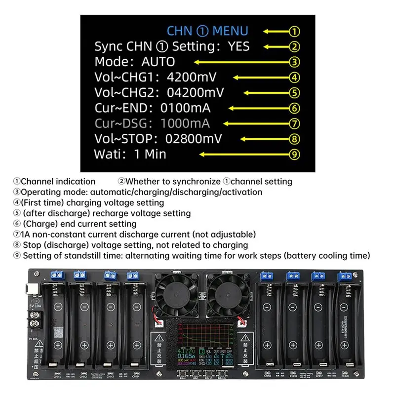 HGHO 2X New 8 Channels 18650 Lithium Battery Capacity Tester Module Mah Mwh Capacity Division Internal Resistance Measuring