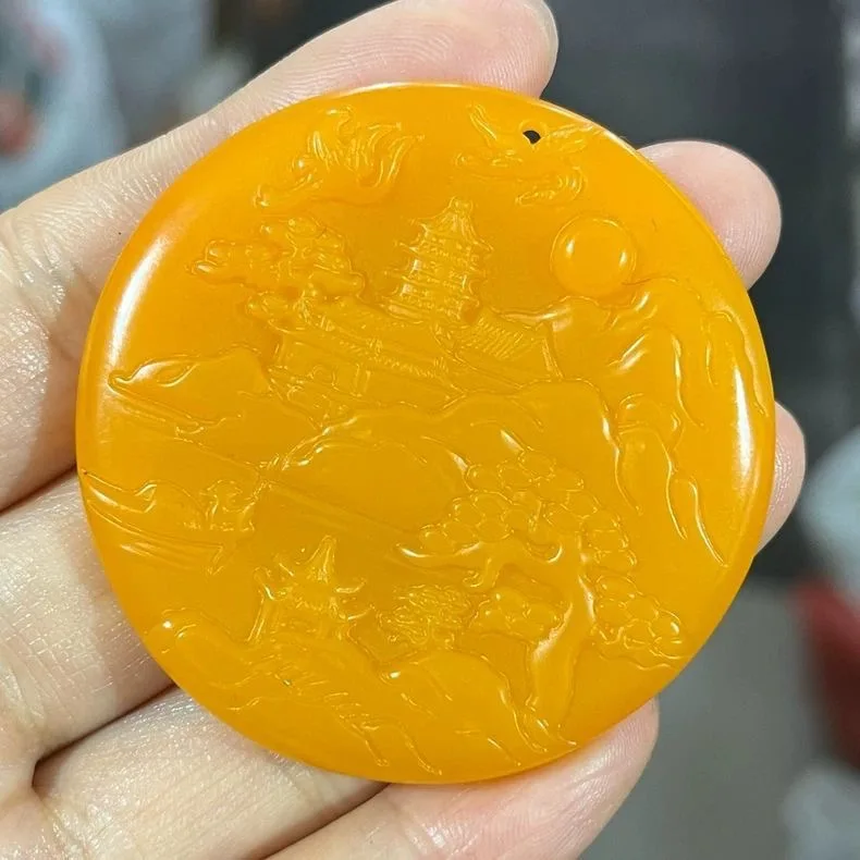 

Натуральный нефритовый кулон из хуанлунского нефрита (Внешняя Монголия) с пейзажным рисунком для мужчин и женщин