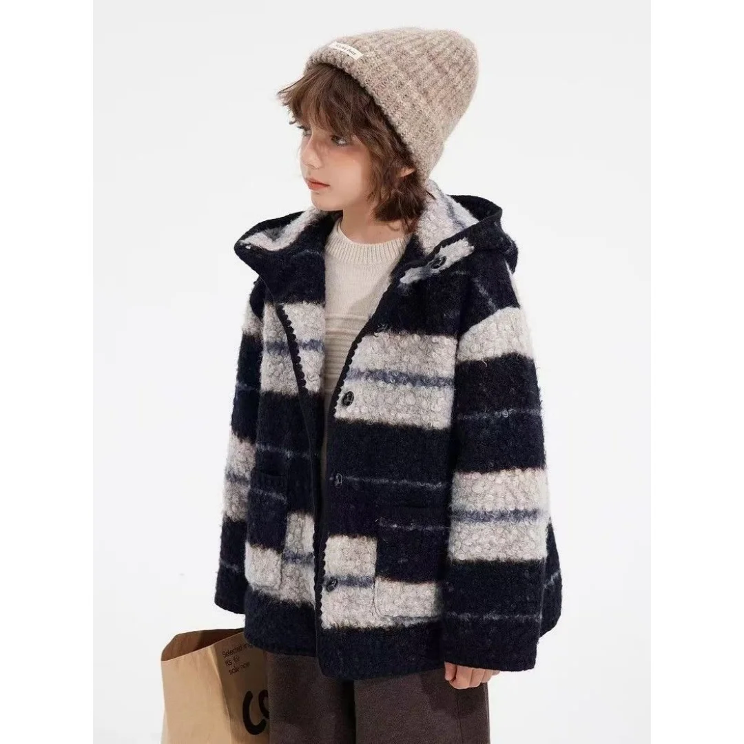 

Children's Thick Coat Autumn/Winter New Mid to Large Children's Warm Woolen Coat, Men's and Women's Fashion Trendy Top