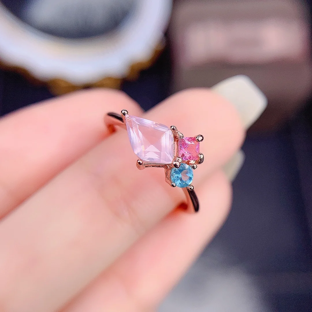 

Beautiful Kite Cut Natural Rose Quartz Ring 925 Sterling Silver Women's Promise Ring For Gift