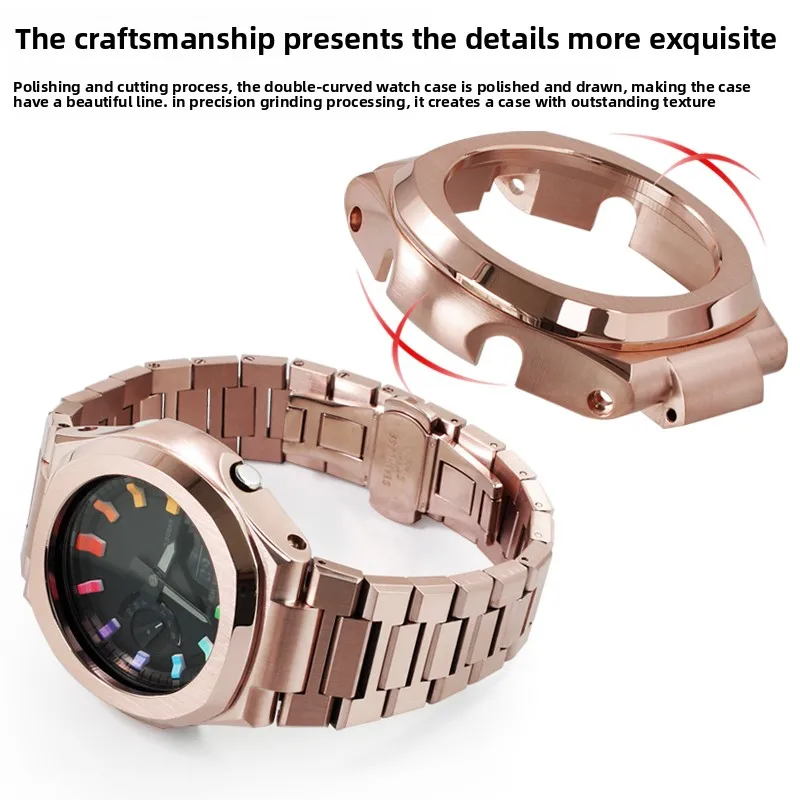 Gen2 Stainless Steel Watch case strap Mod Kit Nautilus style For G-SHOCK Casio GA-2100 GA-2110 GA-B2100 Metal Bezel FKM Band men