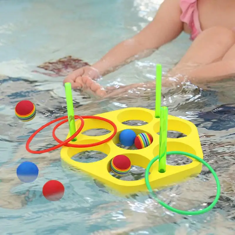 Pool Ring Throw Games Floating Foam Triangle Throw Pool Game Foam Floating Water Sports with Balls Motor Skills Swimming