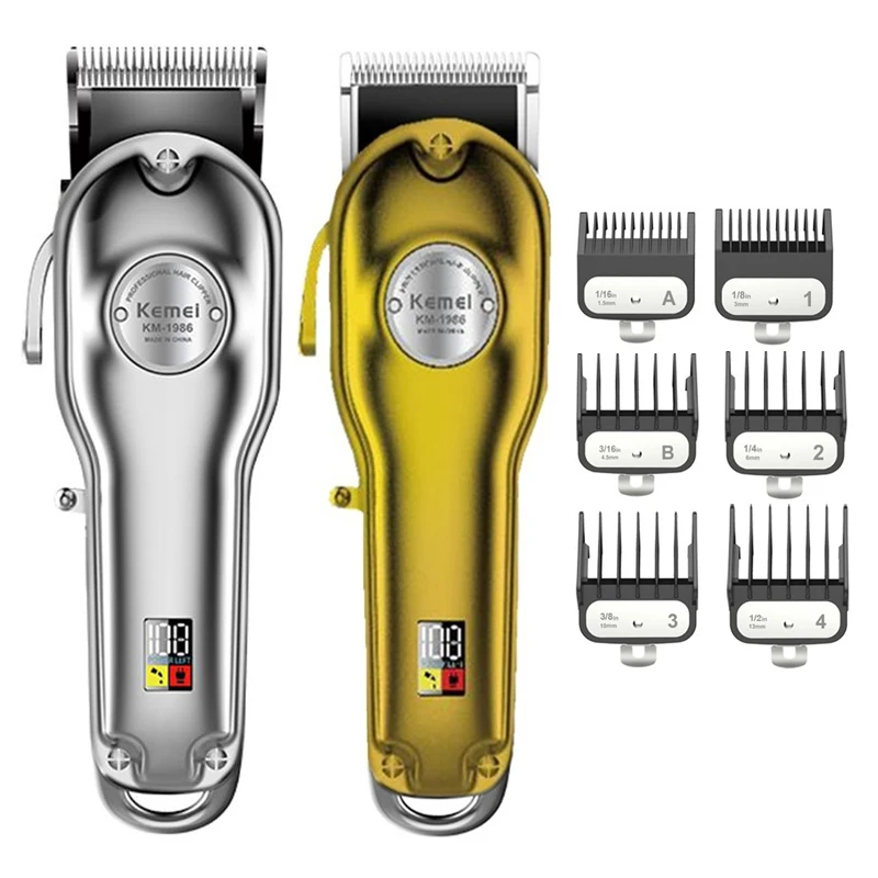 Kemei-cortadora de pelo totalmente metálica, cortadora eléctrica profesional, Afeitadora eléctrica recargable, máquina cortadora de peluquero