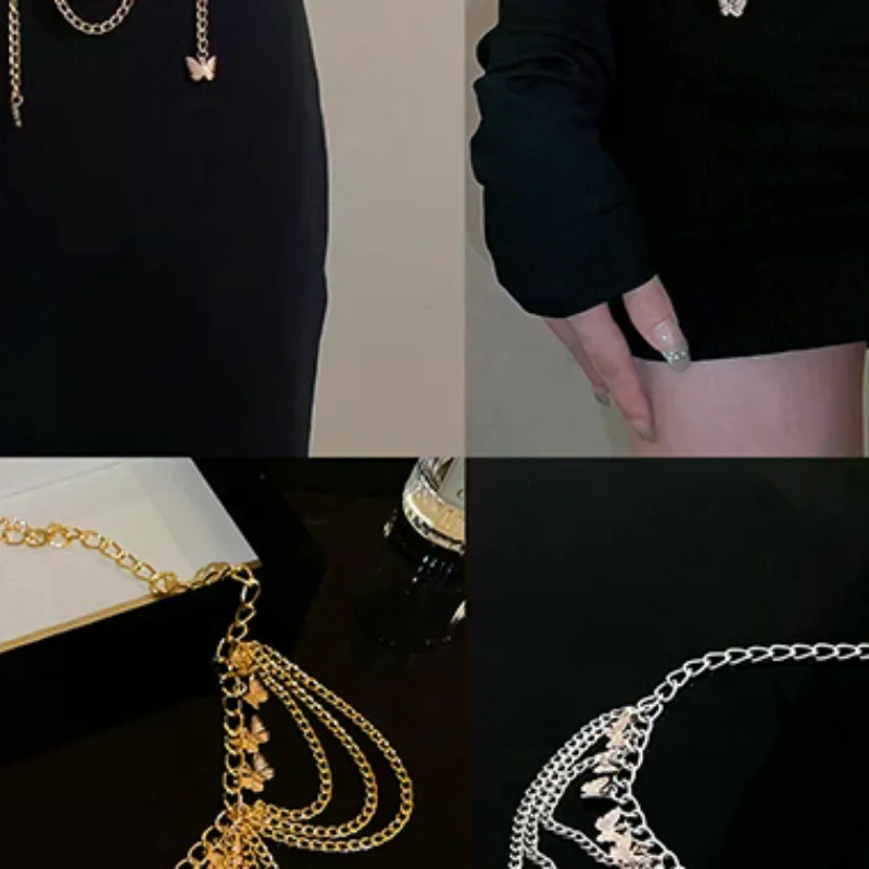 النساء الخصر سلاسل مجوهرات الأزياء فراشة البطن الجسم الديكور المعادن متعدد الطبقات السراويل سلسلة الصيف تنورة الملحقات #1