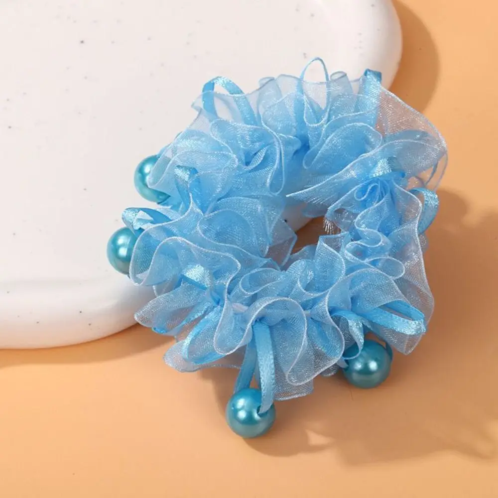 2Pcs New Elastic Children Flower Pearl Hair Tie Colorful Hair Accessories Floral Scrunchie Ruffled Flower Hair Rope Girls