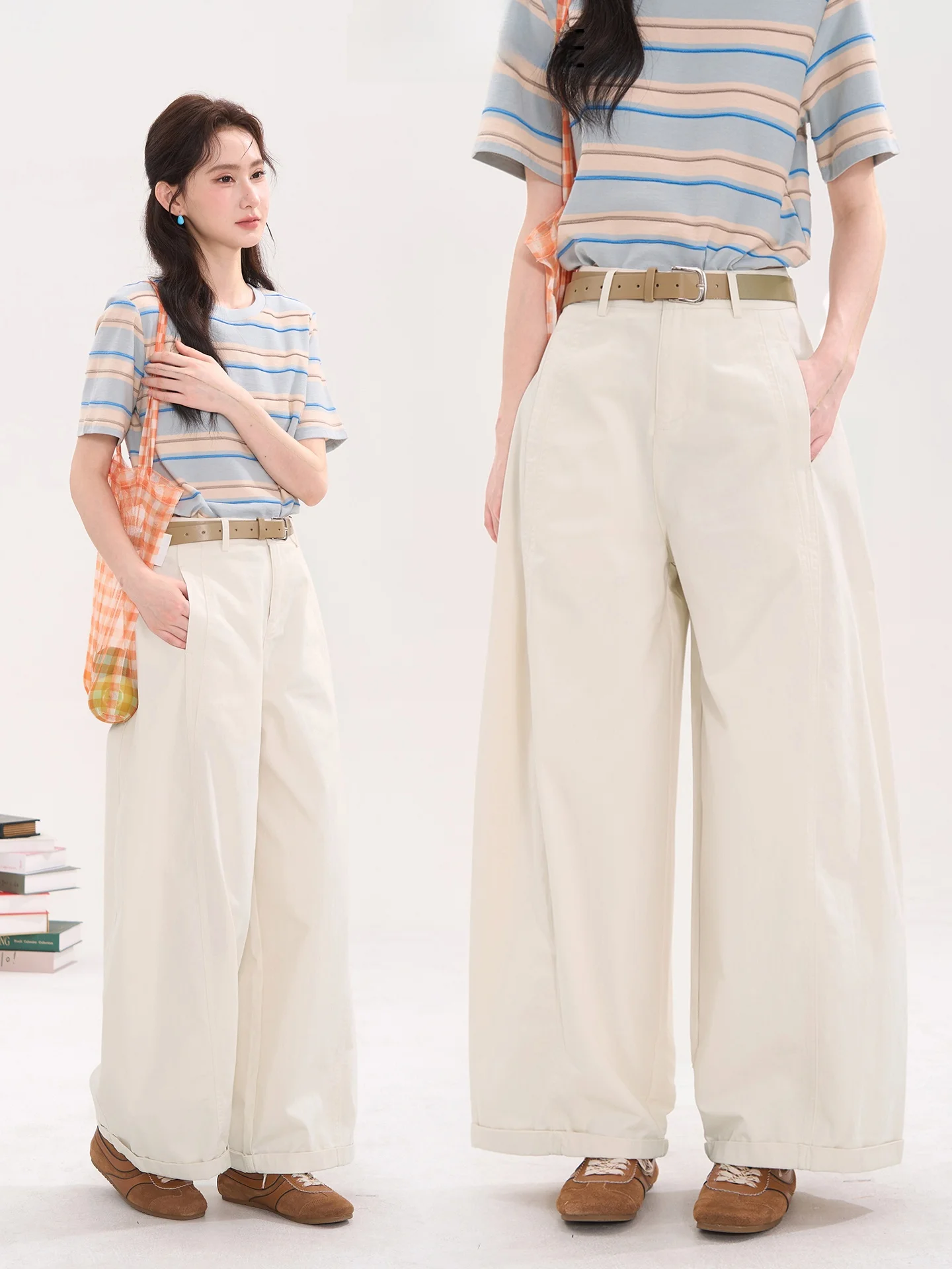 

Женские повседневные брюки с высокой талией из хлопка, прямые, летние, из выстиранного денима, с отворотами, легко сочетаемые, с цветочным узором