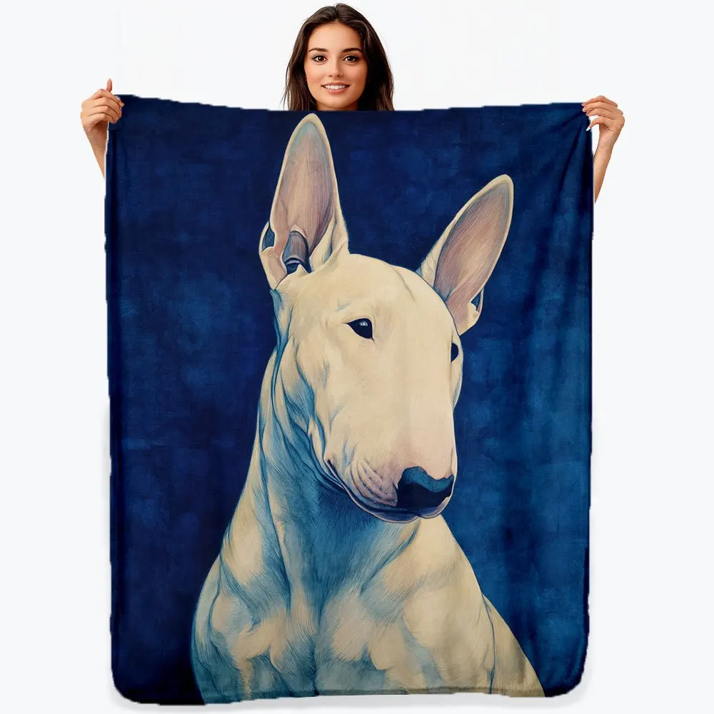 Soft & Cozy Bull Terrier Portrait Print Flannel Blanket , Vintage Style, Perfect Gift for Dog Lovers, Year-Round Use, Polyester