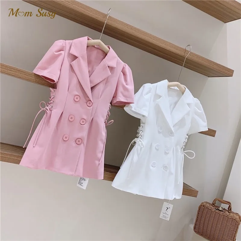 

Fashion Baby Girl Suit Jacket Short Sleeve Child Waist Belt Jacket Spring Summer Coat Kid Outwear Baby Clothes 2-10Y