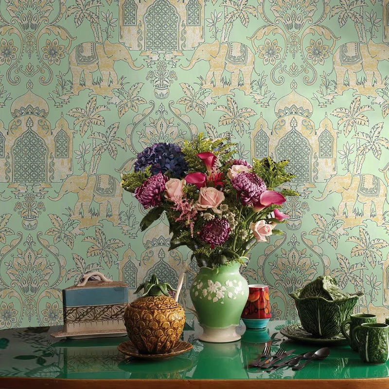 beibehang Southeast Asia Thai Style Wall Paper India Wind Elephant Pattern Blue Red Background Wall Waterproof Wallpaper