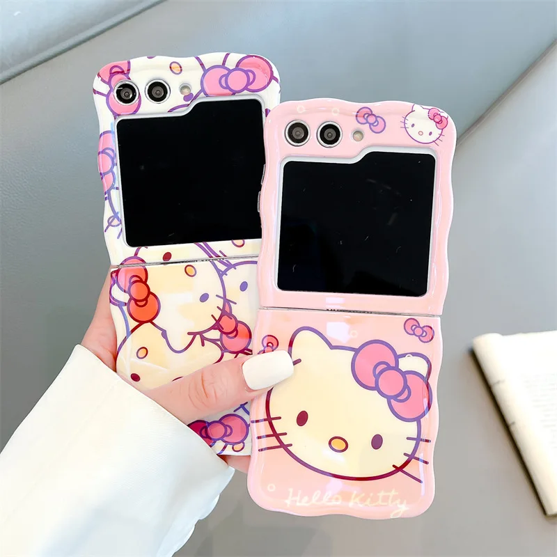 Miniso Hello Kitty Phone Case for Samsung Z Flip3 Flip4 Flip5 Cartoon Soft TPU Folding Anti-drop Protective Mobile Phone Cover