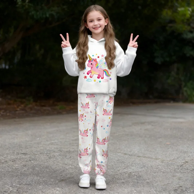 

Girls Cute Colorful Unicorn Hoodie And Joggers Set Casual Outfit Printed Kids Clothing Set 2026