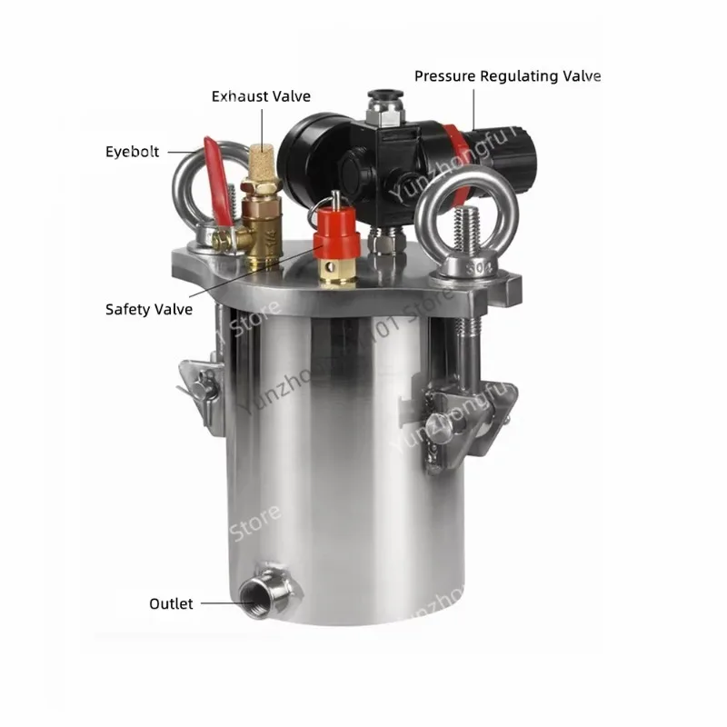 1L Glue Dispensing Machine Storage Barrel with Pressure Regulating Valve Barometer 304 Stainless Steel Pressure Tank