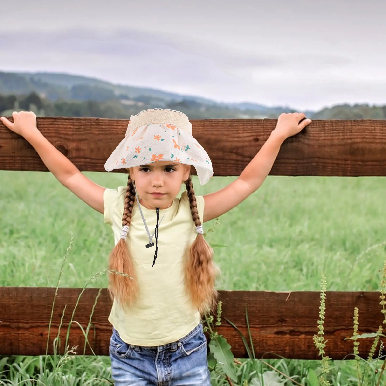 Girls Summer Sun Visor Floral Lightweight Breathable Open Top Wide Brim Hat for Kids Outdoor Sun Protection Beach Hat