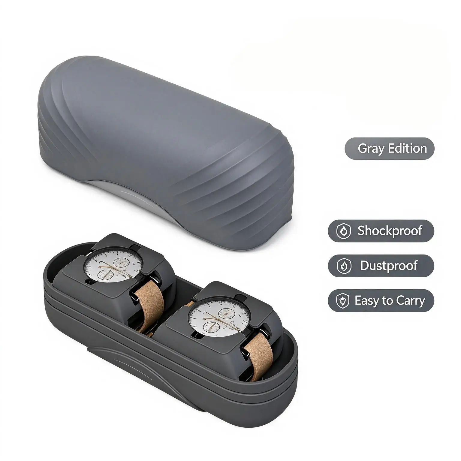 Shockproof Silicone Watch Storage Box, Compact Travel Watch Holder Organizer With Soft Cushion