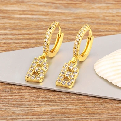 Mini Initial A-Z Letters Gold Color Hoop Earrings