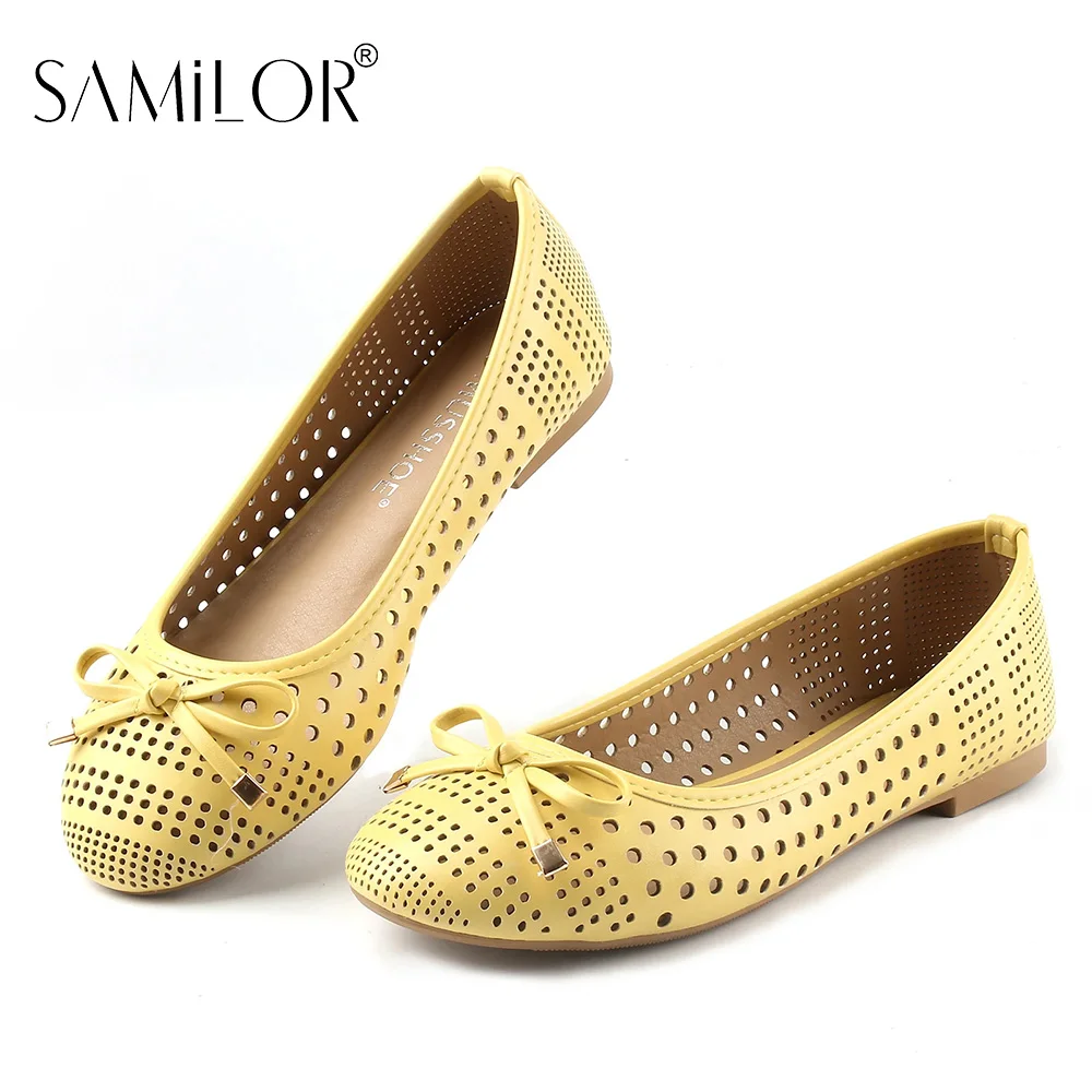 

Samilor Summer Slip-on Shoes Flat Hollow Comfortable Woman Shoes Genuine Leather Soft Bottom Breathable Mule Women's Moccasins