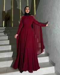 Adeli Elegant Long Sleeve Muslim Prom Gown Women Chiffon Beads Party Evening Dress Floor Length Formal Occasion Gowns customized