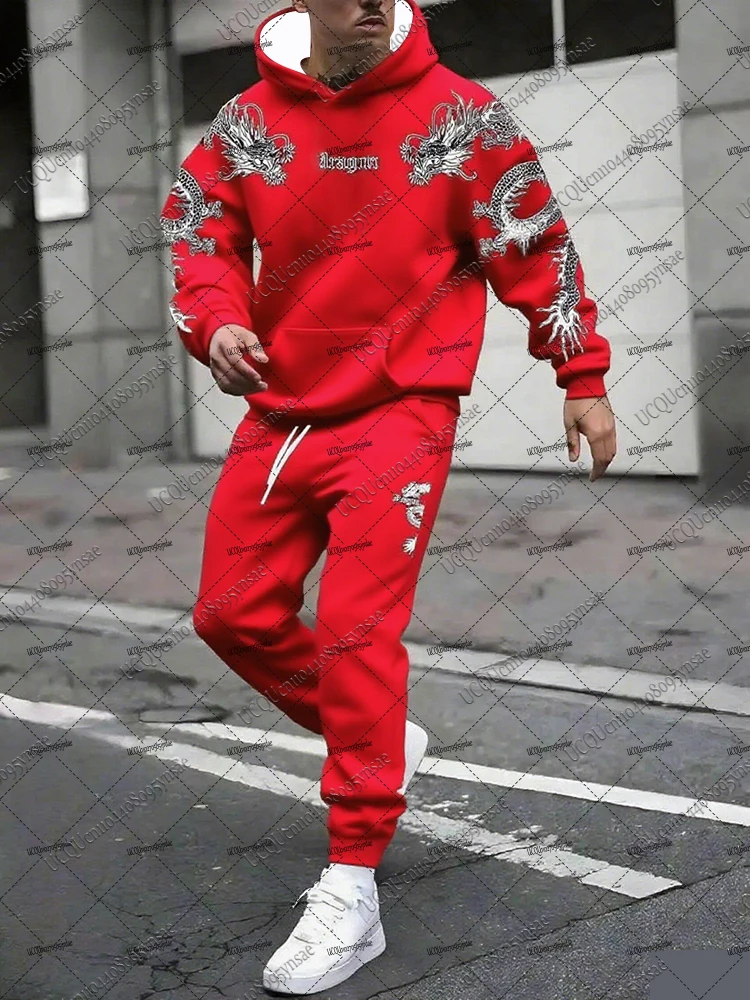Herbst Winter Neue Männer Trainingsanzug Anzüge Hoodies + Lange Hosen Sets Drachen Muster Streetwear Casual Anzüge Übergroßen Männer Sport Outfit