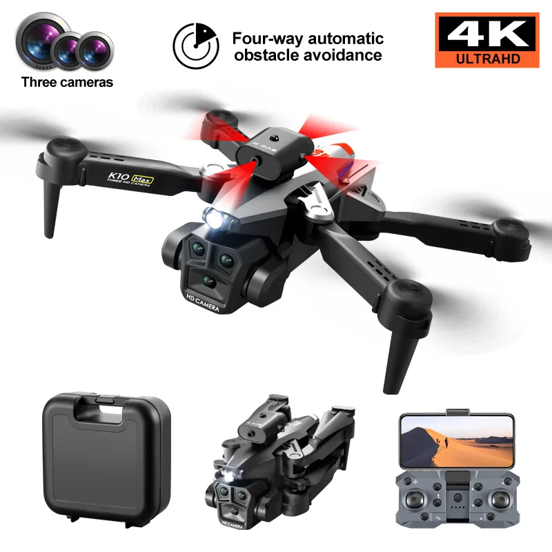 K10 Max HD Triple Camera Drone RC Quadcopter Professional Aerial Photography Wide Angle Obstacle Avoidance Control Toy Gift