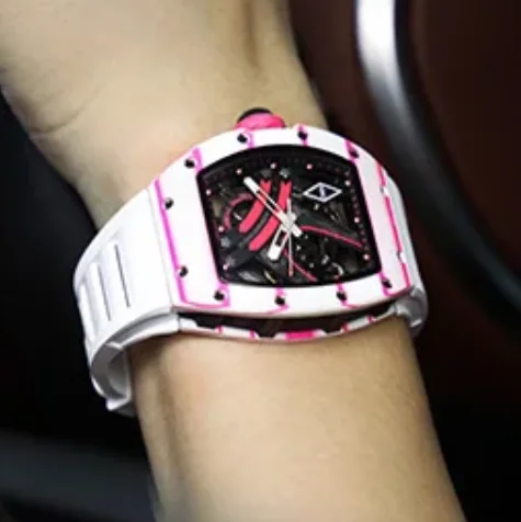 CRONUSART ساعة أوتوماتيكية للرجال 50 مللي متر Tonneau ساعة اليد الميكانيكية ألياف الكربون حافظة مضيئة فلوروروبر حزام الهيكل العظمي الهاتفي #1