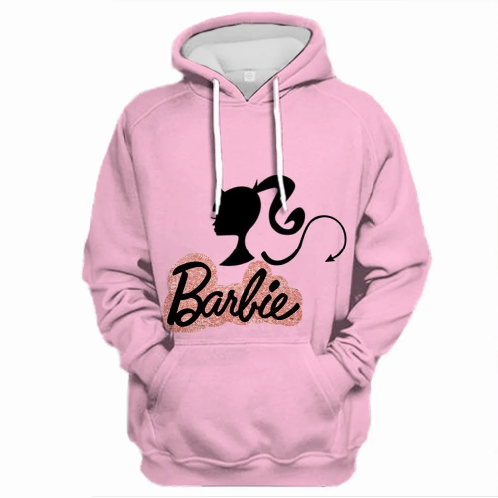 Disney Barbie Printed Pullover Hoodie Long Sleeve Sweater Men's and Women's Clothing Parent-Child Cartoon Tops Y2K Jacket Spring