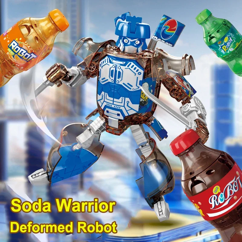 New Soda Transformable Robot Toy Dual-form Action Figure Creative Warrior Cola Orange Juice Boy Assembly Model Children's Toy