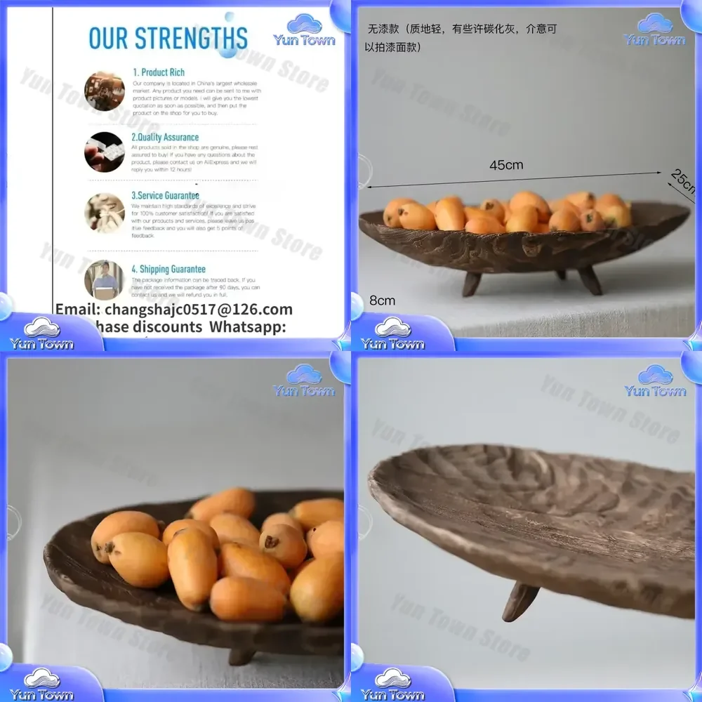 Solid Wood Large Pot Fruit Decoration Tray for Chinese Style Home Decor Handmade Retro Wooden Serving Plate Decorative Table