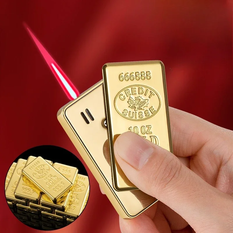 Metal Creative Sliding Side Direct Flame Torch Turbo Lighter Gold Brick Personalized Cigarette Lighter Smoking Accessories Man