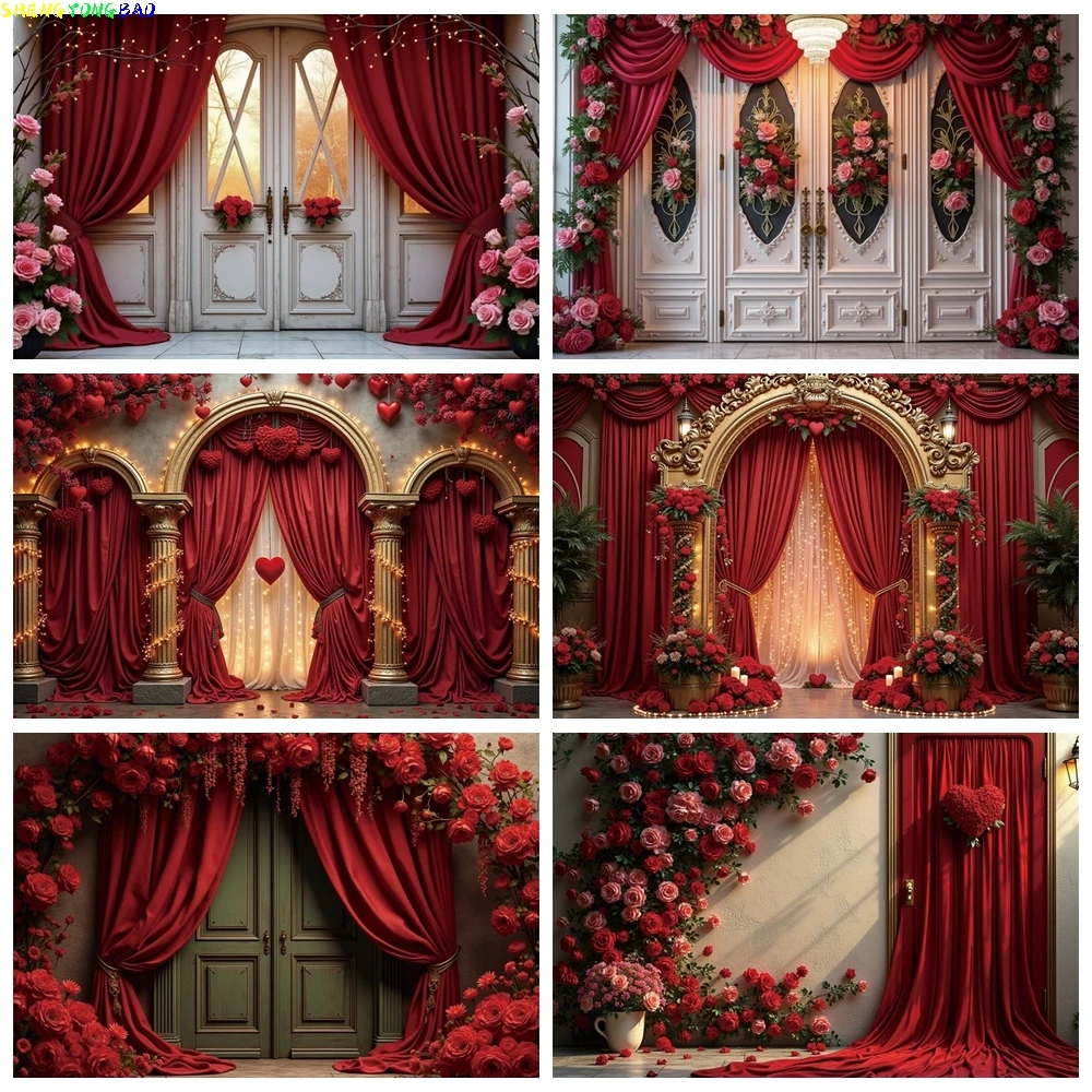 

Valentines Day Photography Backdrops February 14 Photo Studio Backgrounds Red Curtains Flower Car Outdoor Photocall