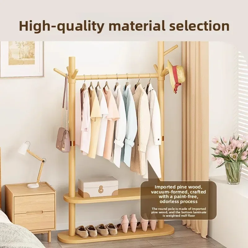 Stable Solid wood coat rack Floor-to-ceiling bedroom household hanger Room rack Simple vertical beech drying rack