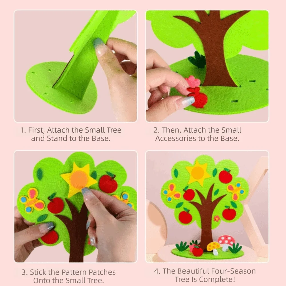 Non-Woven Fabric DIY Craft Kit Vibrant Colors 3D Design Felt Tree Kit Paste Game Style Handmade Assembly Seasonal Tree Decor