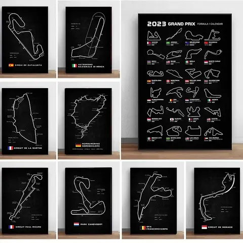 Bilashmart Modern World Racing Circuits Poster Prints Nurburgring Sarthe Nordschleife Canvas Painting Wall Art Picture Room Garage Decor