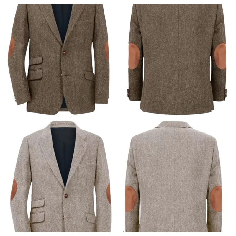 سترة رجالية كاجوال على الطراز البريطاني القديم الكلاسيكي من قماش متعرج الكوع بتصميم مرقع للترفيه اليومي والعمل في الخريف والشتاء