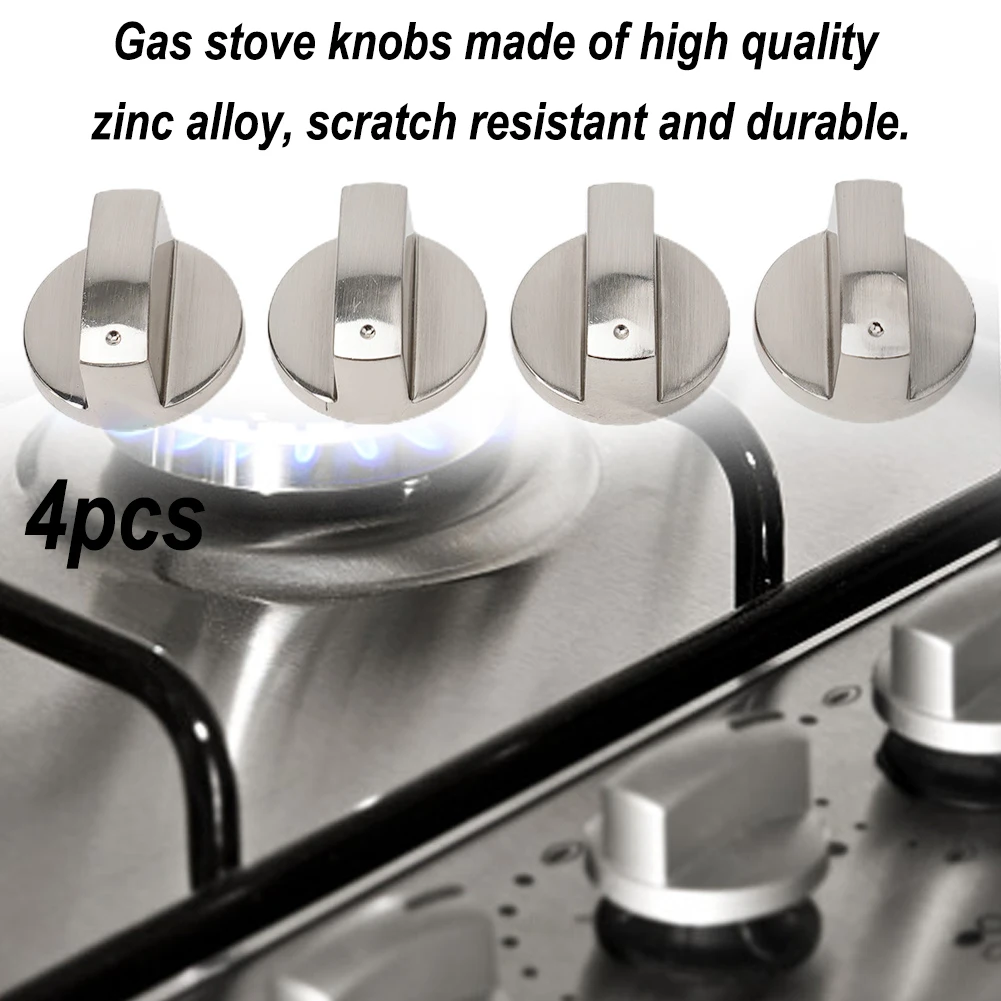 

4 Pcs Gas Stove Knobs Cooker Oven Hob Control Knobs Switch 6mm Silver Kitchen Cookware Accessories And Parts Repalcement