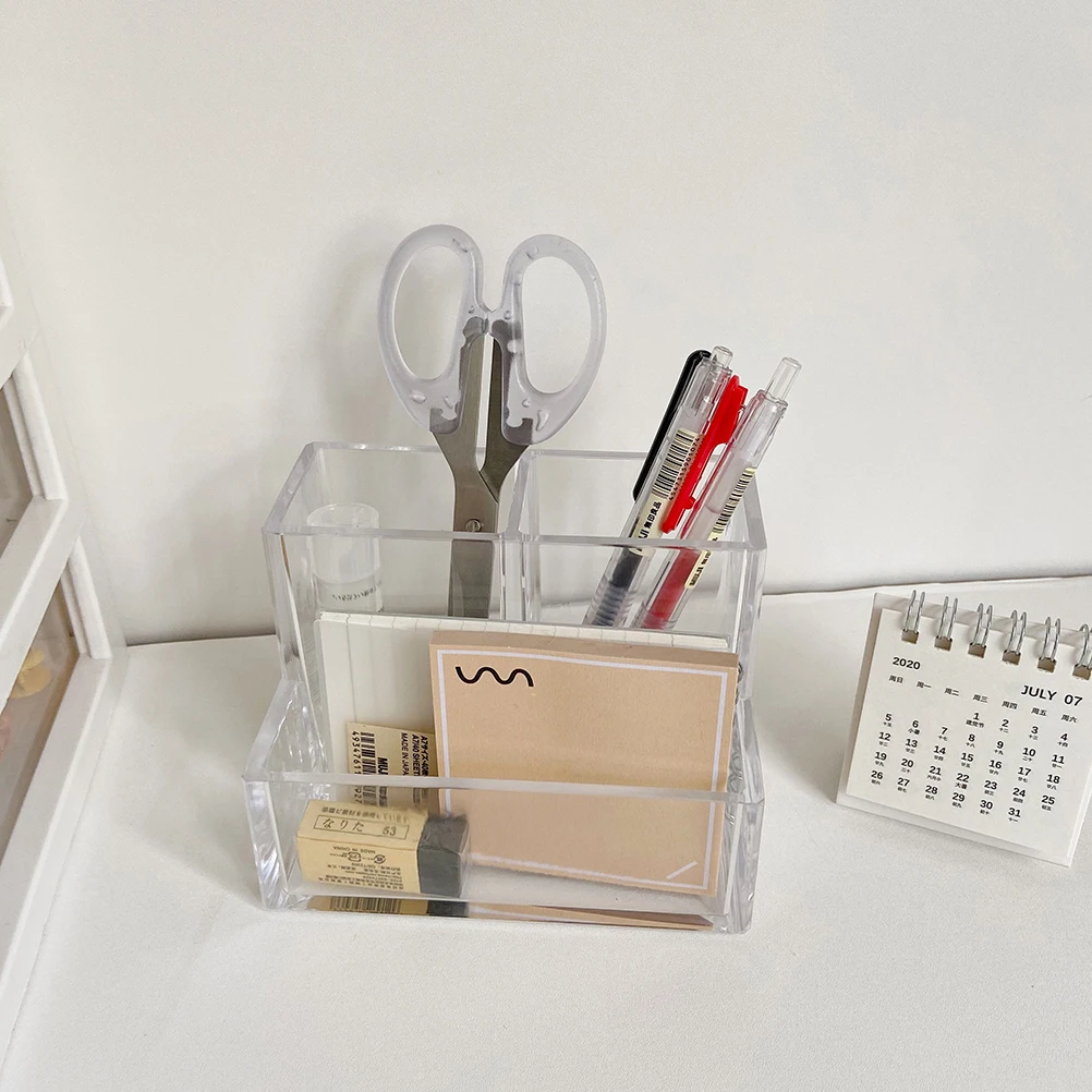 

Acrylic Pen Holder Desktop Storage Organizer Large Capacity Multi-Functional Stationery Box Office School Compartment Container