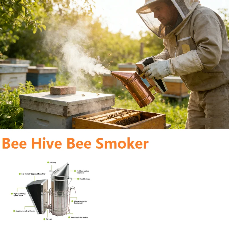 Stainless Steel Bee Hive Smoker Beekeeping Smoke Sprayer Bee Smoker Pellets Beekeeper Smoked Beekeeping Tools Beehive Smoker