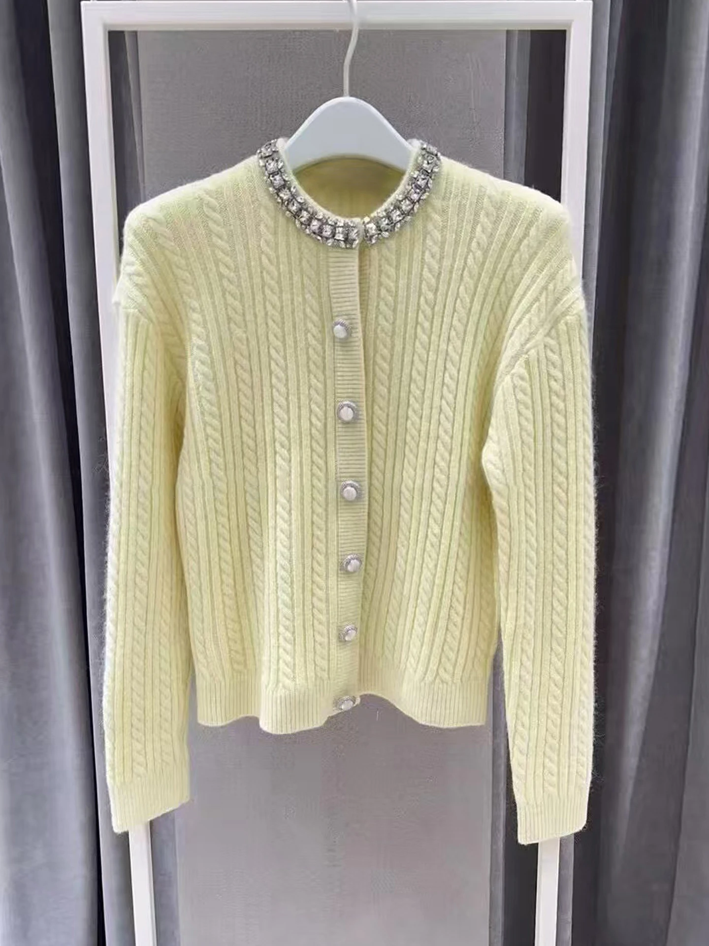 

Sweet And Gentle Sle Heavy Embellied Diamond Knitted Open Cardigan Top for Women Ele Commute Sle Long Sve round ...