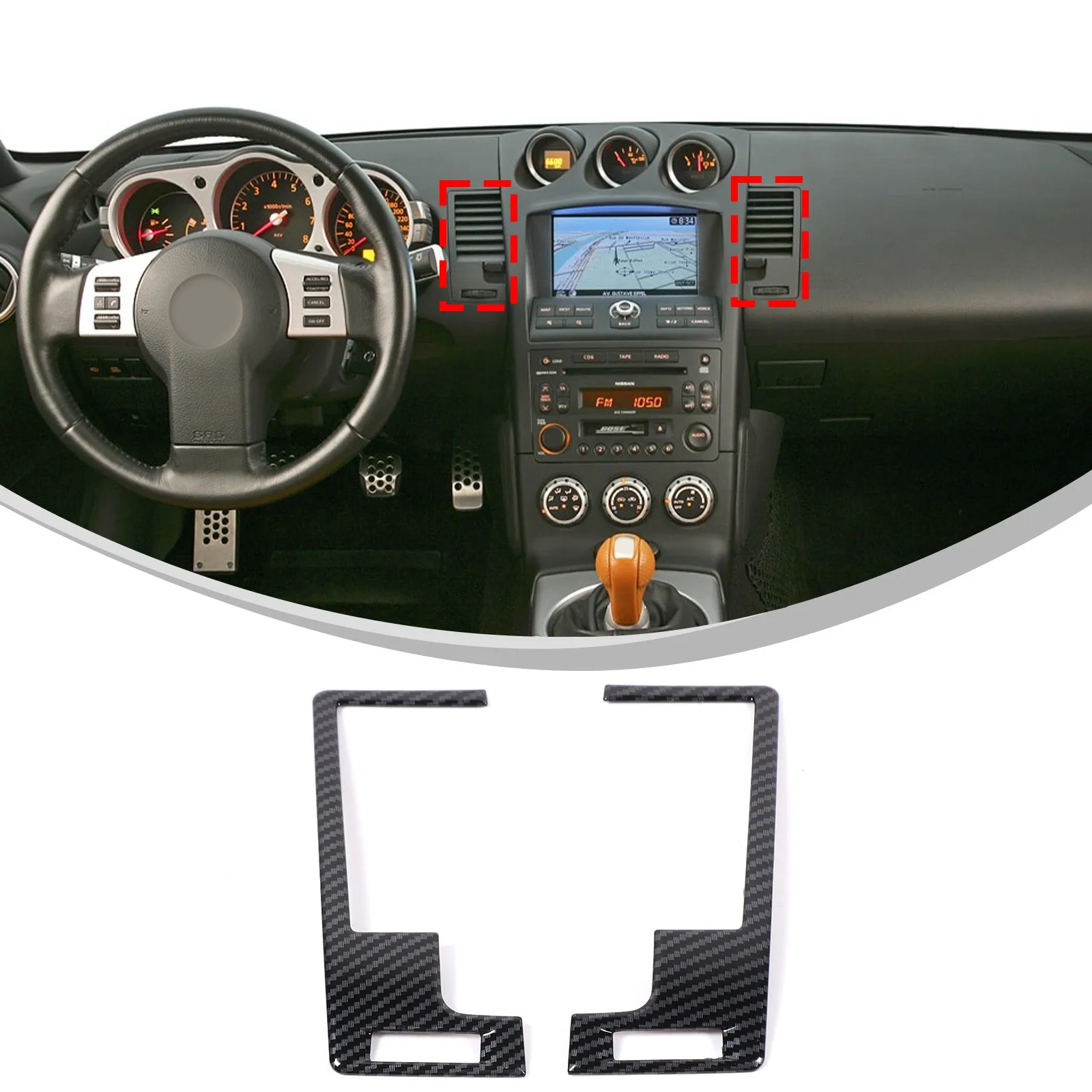 Carbon Fiber Center Dashboard Air Condition Vent Frame Trim For Nissan 350Z 2003-2009 Aircond Outlet Decorative Sticker