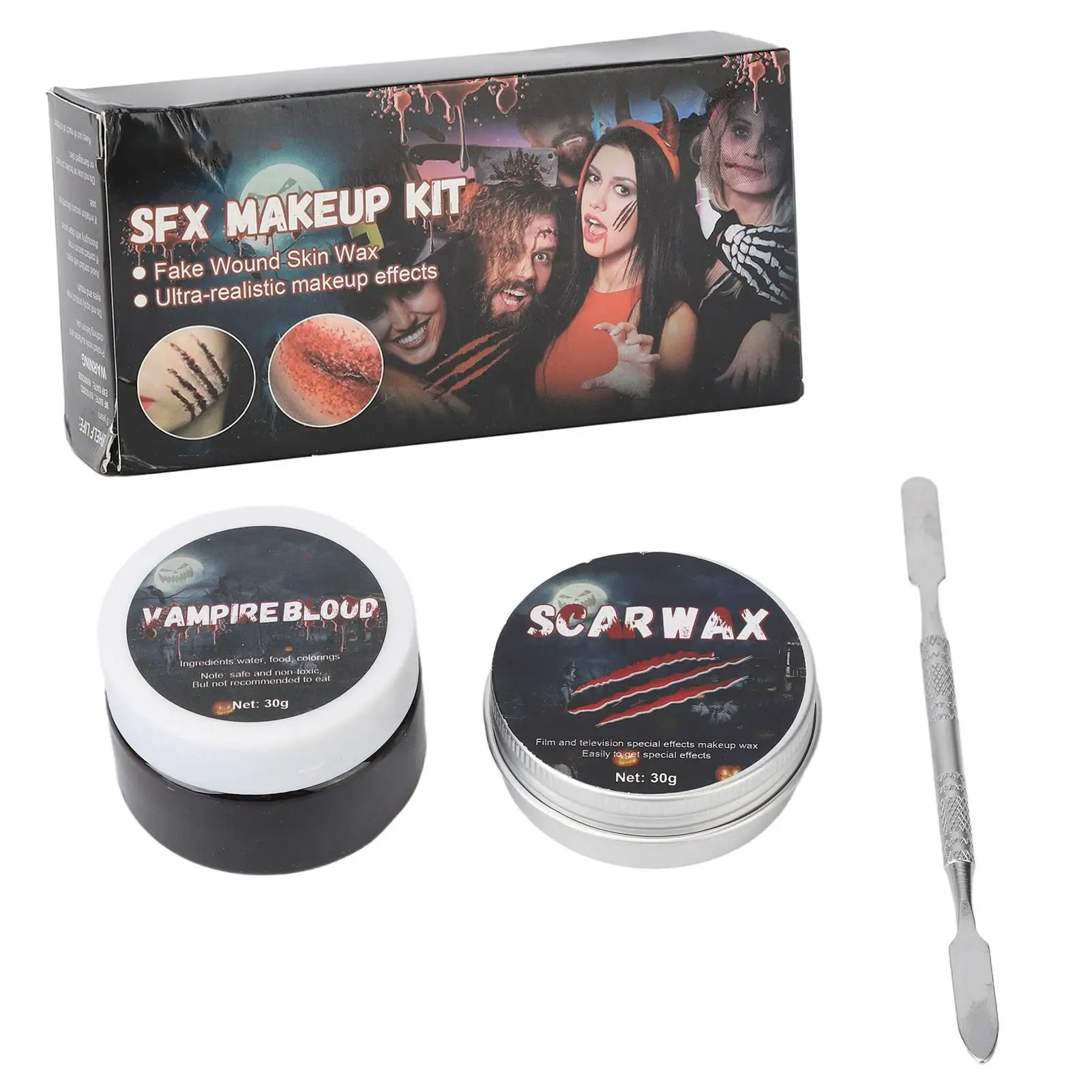 Kit de maquillaje SFX de 30 g: cera y espátula para cicatrices de modelado seguro para heridas para Halloween, efectos multiusos respetuosos con la piel