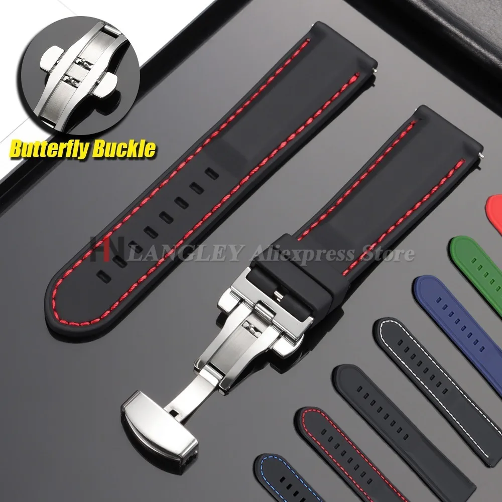 Correa de Silicona de Liberación Rápida para Seiko 5 y Rolex, Correa de Reloj Deportiva Impermeable para Hombre y Mujer, Hebilla de Mariposa, 18mm 20mm 22mm 24mm