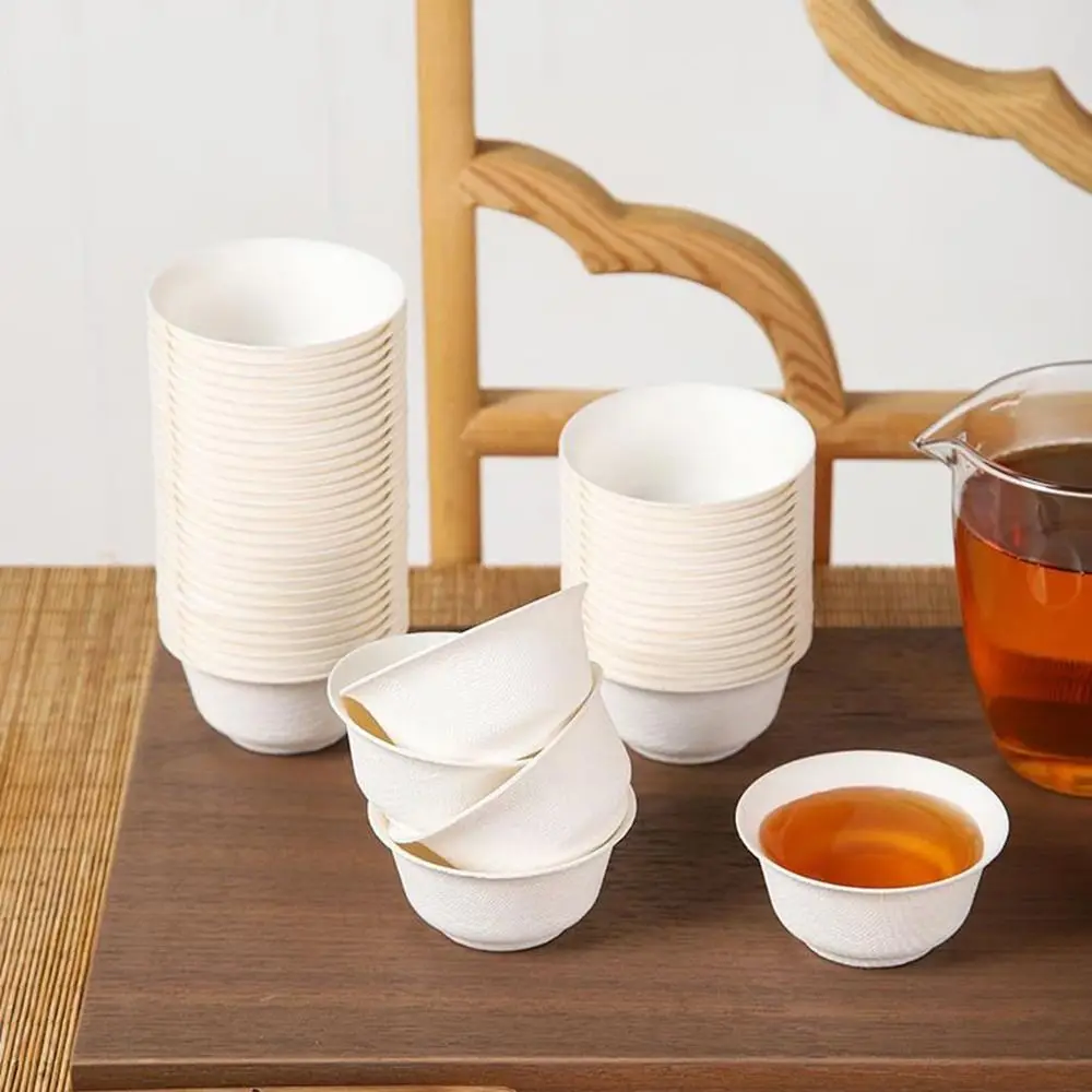 

50Pcs 60ML Disposable Kung Fu Tea Cup Thickened High Temperature Resistant Sugarcane Fiber Tea Cup Eco-Friendly Biodegradable
