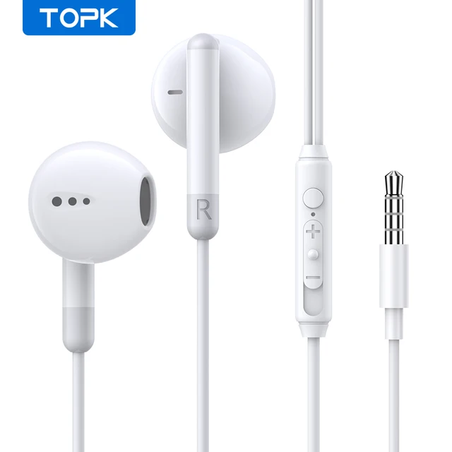Słuchawki TOPK 3,5mm Douszne Słuchawki Przewodowe Sterowanie Sportowe Zestaw Słuchawkowy do Xiaomi Samsung Smartfon Z Mikrofonem