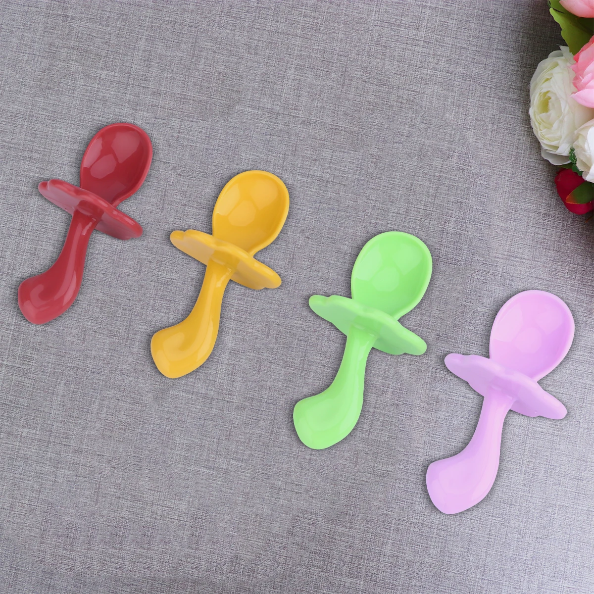 

4Set Baby Eating Training Spoon Fork Set Protective Board Design Safe Durable Baby Tableware Portable Colorful Random