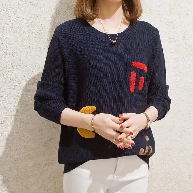 

Sweater Women's Autumn Winter New Long Sleeve O-neck Loose All-match Knitting Vintage Pullovers Top Fashion Casual Clothing