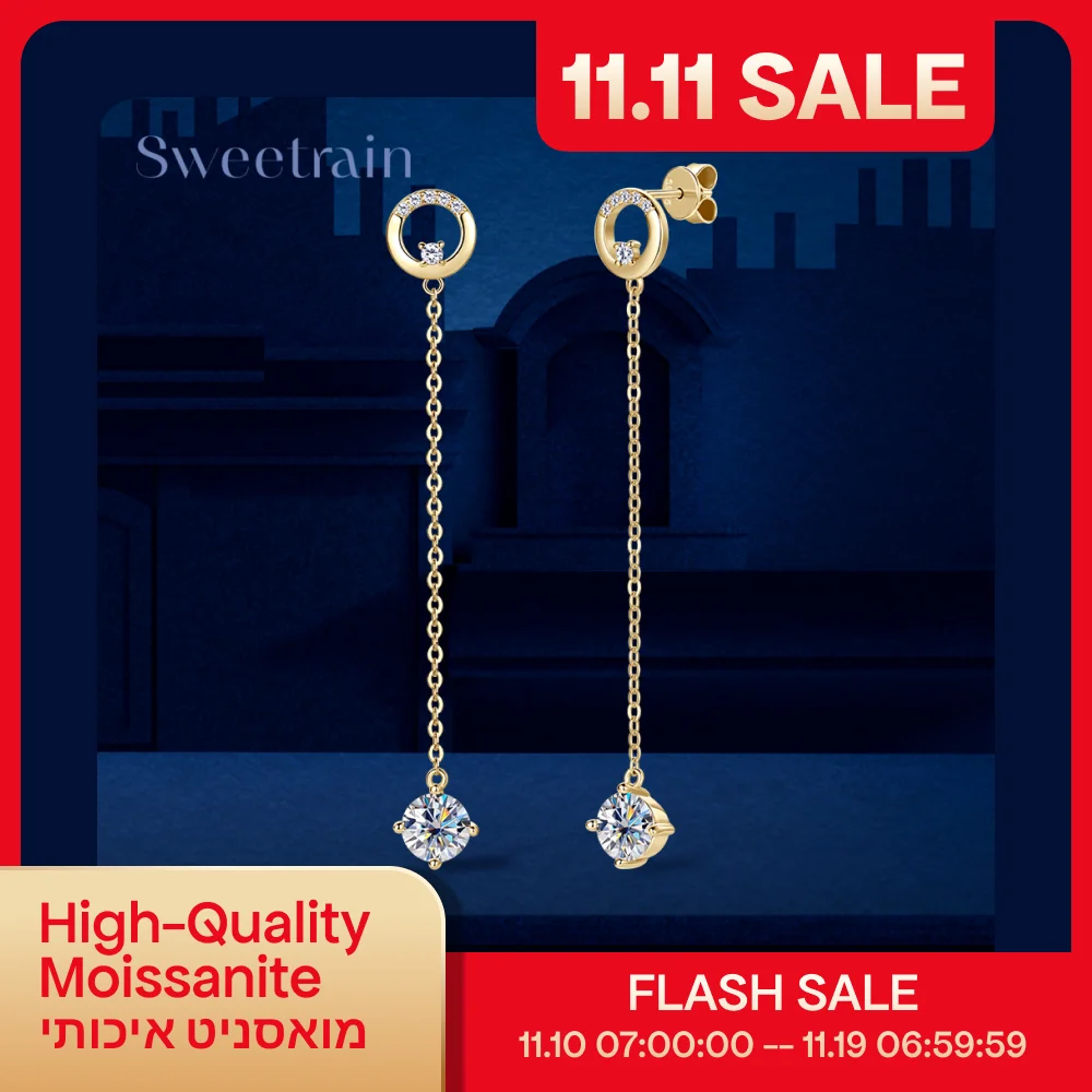 

Sweetrain 1CT муассанитовые висячие серьги для женщин S925 стерлингового серебра с покрытием из золота 18 карат длинные серьги-капли с кисточками свадебные украшения