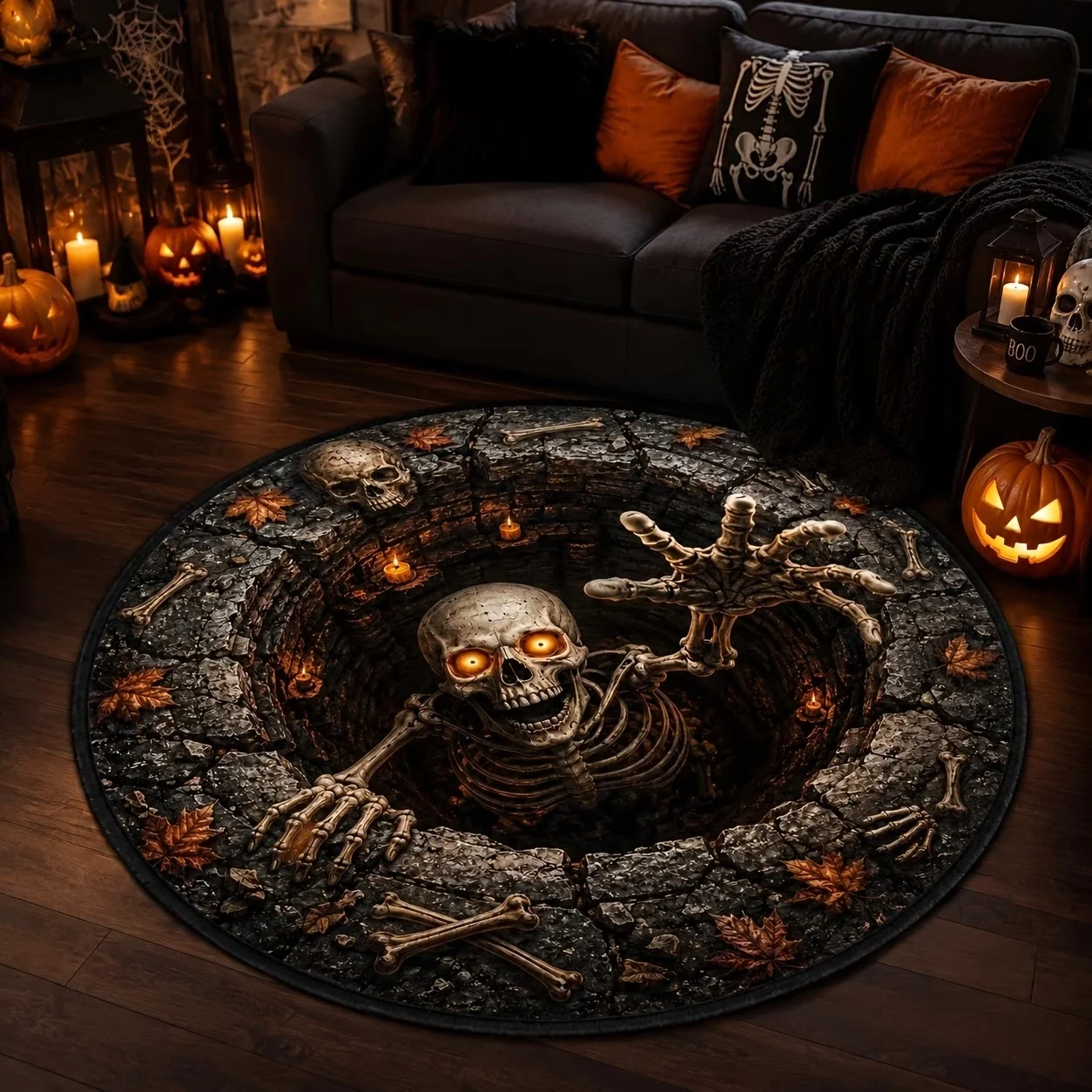 Halloween Plaid Vortex Pattern Circle Rug Anti Slip floor mat bedroom guest room indoor holiday home decor Gift